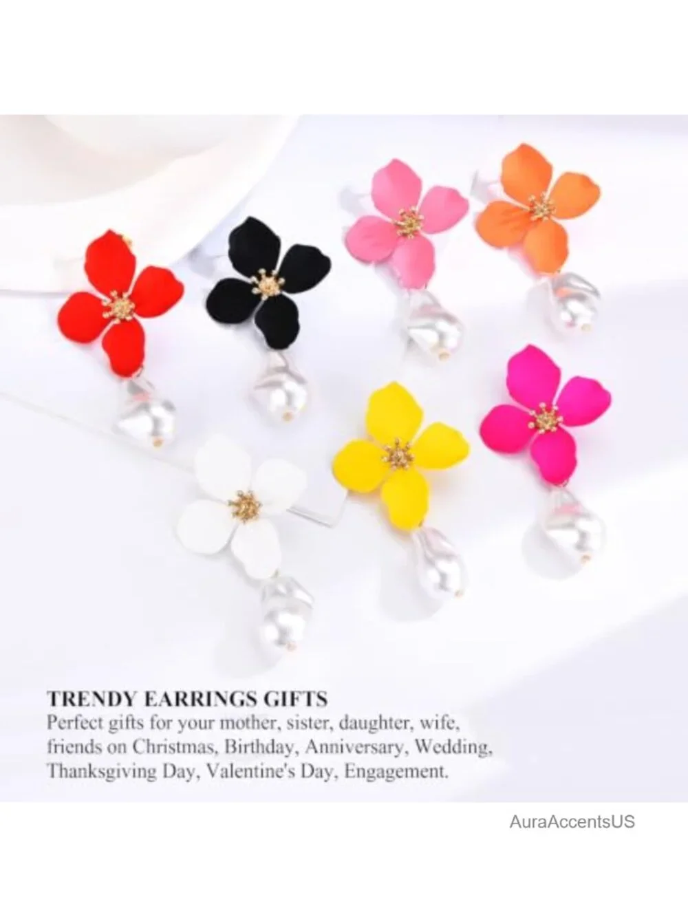 Flower Statement Earrings Oversized 14k Gold Plated Pearl Dangle Jewelry
